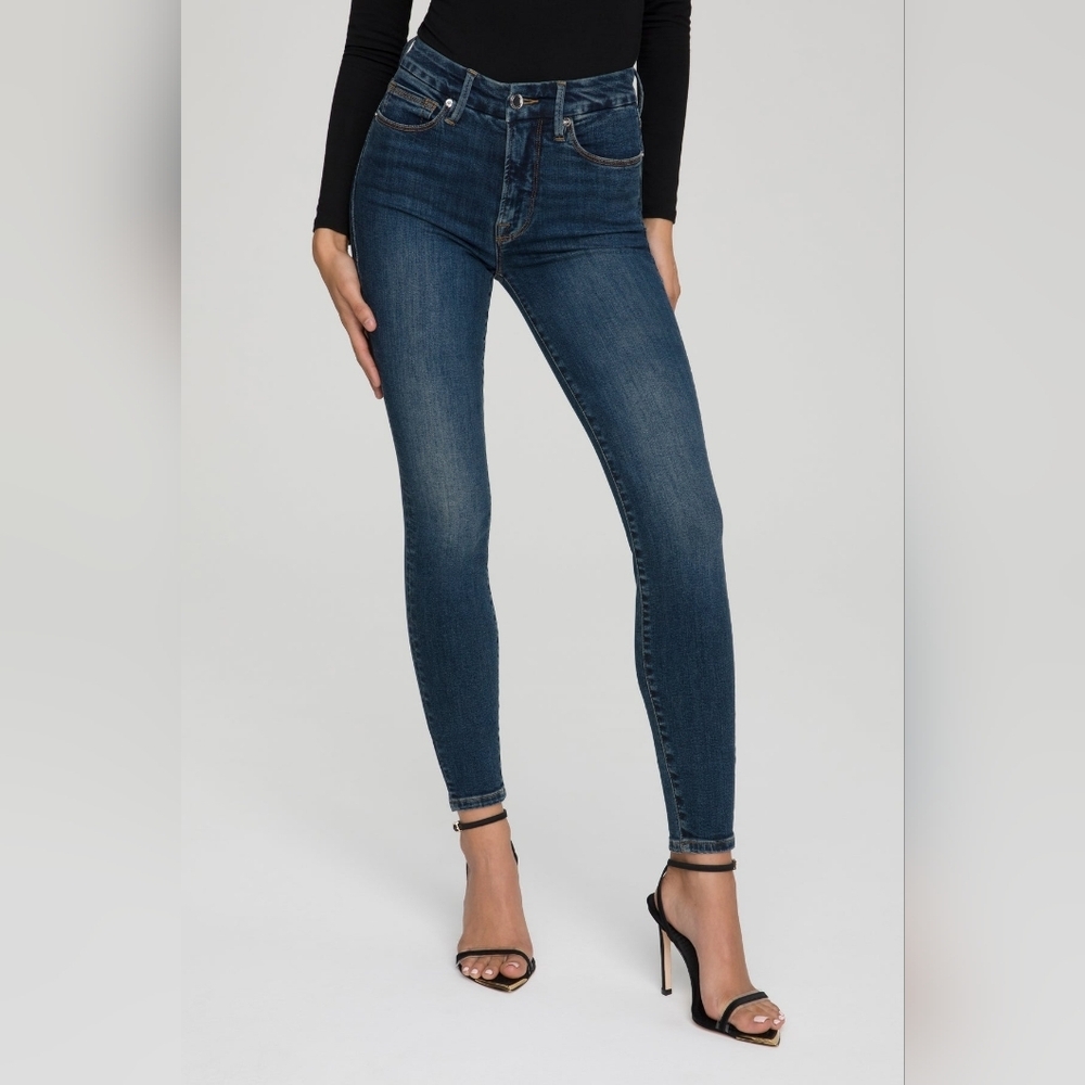 Good American Good Legs Deep V Blue609 Organic High Rise Skinny Blue Jeans 00 24
